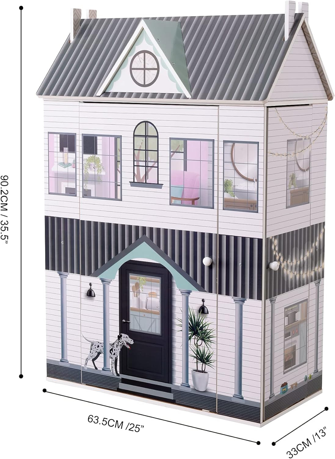 Olivia'S Little World Dreamland Farmhouse Kids Interactive Wooden Dollhouse 3 etaje cu 13 accesorii de mobilier pentru păpuși alb TD-13632A Casute de papusi Naty Shop