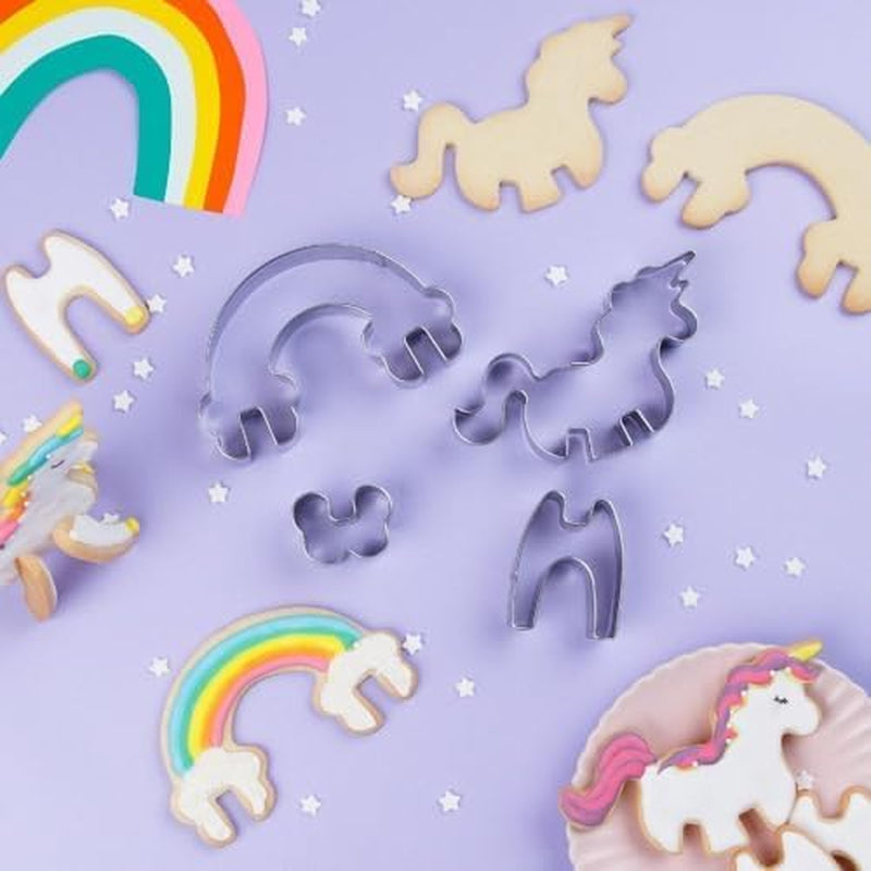 CHEFCLUB, Forme de biscuiți 3D Magice Unicorn și Curcubeu, Forme de biscuiți 3D Interconectate Unicorn și Curcubeu, Distracție de copt pentru copii