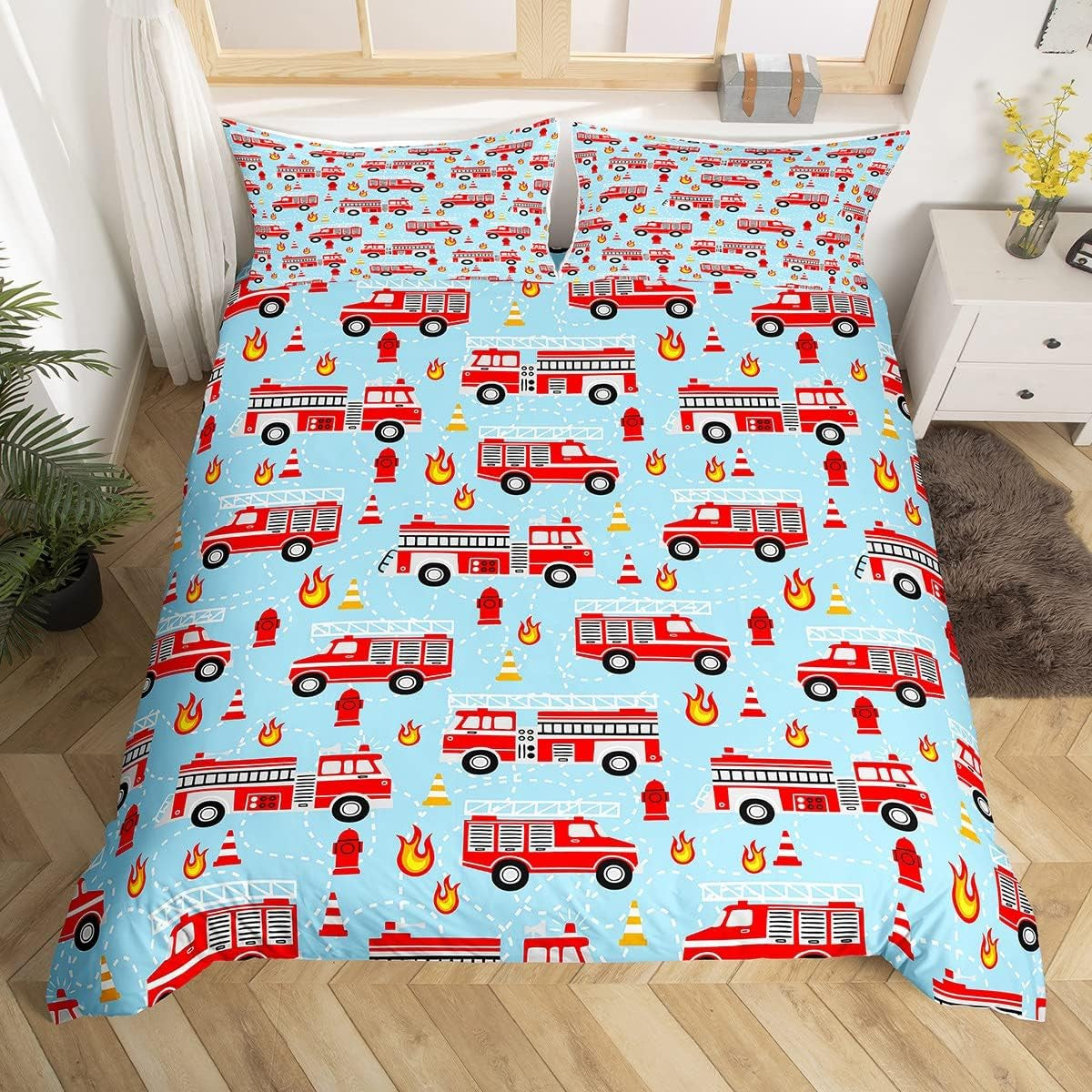Zestaw Jungen Cartoon Auto Bedtuchen 135X200,Kinder Bau Fahrzeuge Tröster Abdeckung Für Kind Kleinkind Teens,Dinosaurier Bettbezug,Traktor Maschinerie Bagger Bettdecke Abdeckung,Lkw Autos Bedtuchen Naty Shop Multi 14 220*240+80*80*2