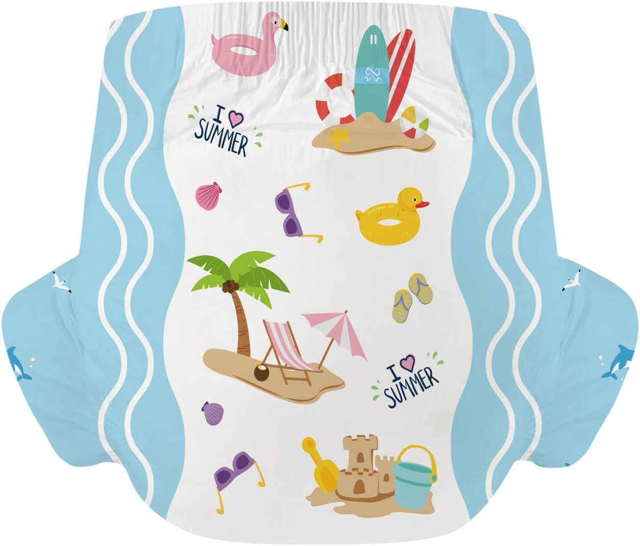 Pieluchy dla dorosłych CutiePlusU, 10 szt., jednorazowe pieluszki w płachcie dla kobiet i mężczyzn, maksymalna chłonność przez noc - kocham lato (średni rozmiar 71-96 cm)