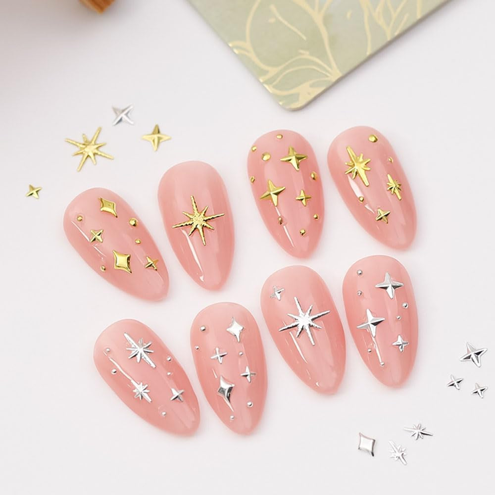 120 bucăți auriu-argintiu stele unghii farmece stele Y2K unghii metal stele unghii farmece dimensiuni mixte unghii șuruburi stea unghii design unghii artă farmece stele 3D unghii decorare unghii farmece accesorii unghii