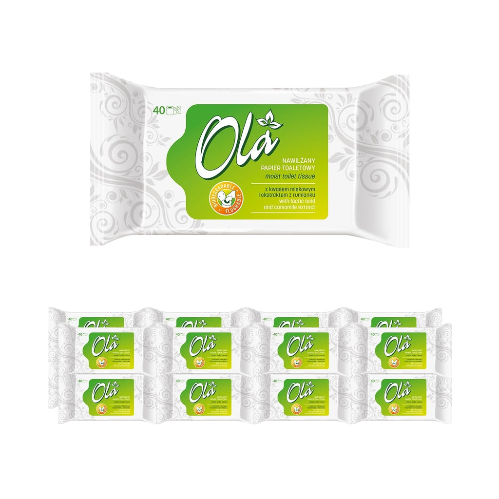 OLA hârtie igienică umedă - (1X40 bucăți) Șervețele umede - extract de mușețel și acid lactic, spălabile, piele sensibilă - 40 bucăți