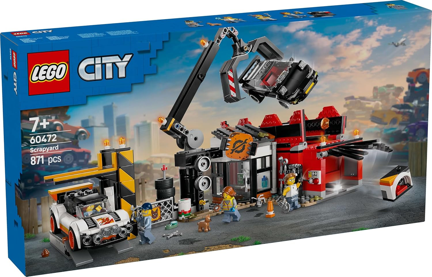 LEGO City złomowisko z samochodami — zabawka z prasą do złomu i dźwigiem, 2 samochodziki, 4 działające minifigurki i budynek biurowy — prezenty urodzinowe dla chłopców i dziewcząt od 8 lat 60472 Zestawy do budowania Besuche den LEGO-Store