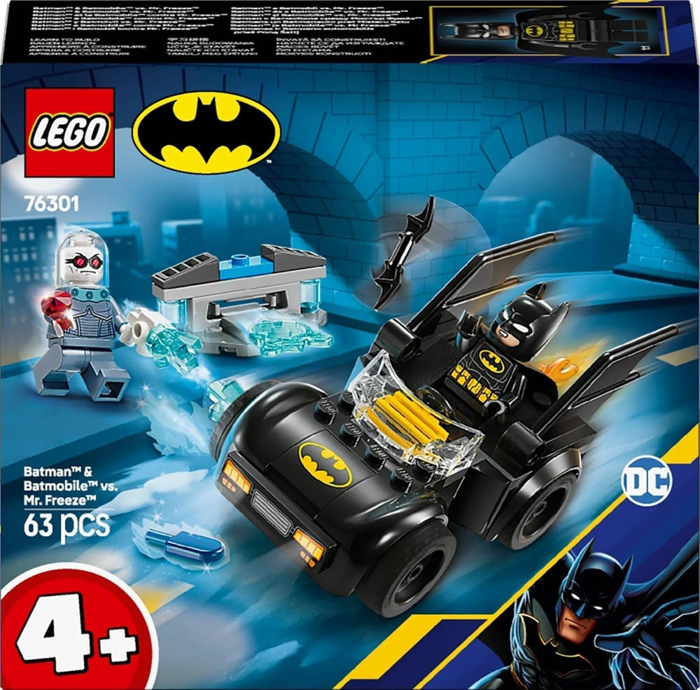 LEGO DC Batman: Batman i Batmobil kontra. Pan Freeze — Zabawkowy samochód superbohatera z 2 minifigurkami — Miotacz lodu z elementami ognia — Prezent dla chłopców i dziewcząt od 4. roku życia 76301 Zestawy do budowania Besuche den LEGO-Store