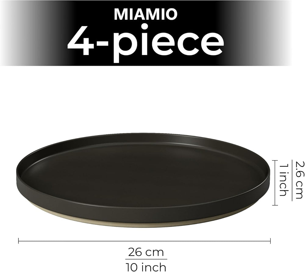 MIAMIO – Set de farfurii de 4 persoane / Set de veselă ceramică pentru 4 persoane, veselă din gresie, potrivită pentru mașina de spălat vase și cuptorul cu microunde – Colecția Sierra (Farfurii închise la culoare, farfurii mari (4x))