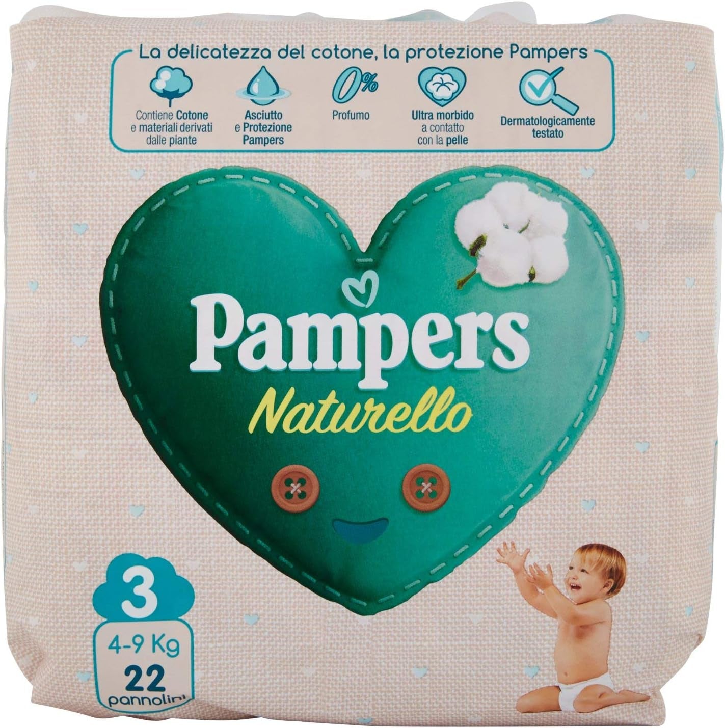 Pampers Naturello Midi, 22 pieluszki, rozmiar 3 (4-9 kg)