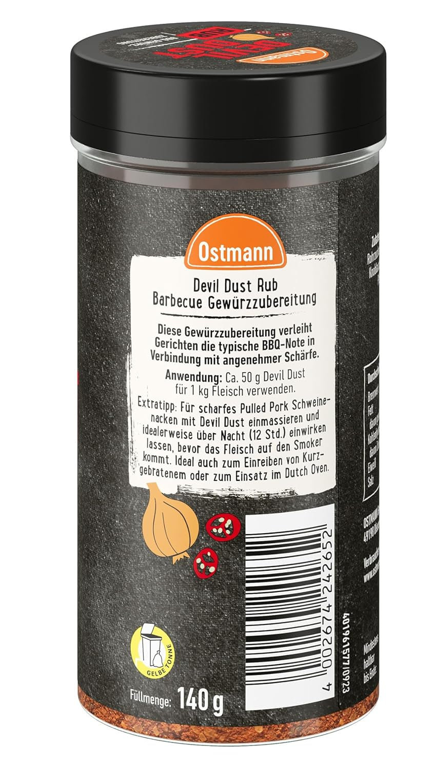 Ostmann Gewürze - Diabelski pył | BBQ Rub Gewürzzubereitung | Scharfe Trockenmarinade für Grillfleisch | 140 g na sitku