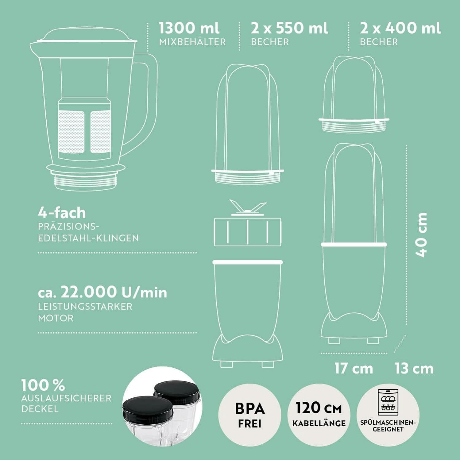 Gourmetmaxx Mr Magic Blender, Smoothie Maker z pakietem akcesoriów Xxl Naty Shop