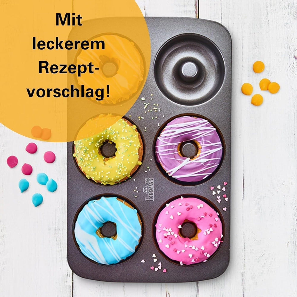 Birkmann, Easy Baking, Donutblech, Backform Für 6 Donuts, Mit Hochwertiger Antihaftbeschichtung, Ø 9 Cm, Mit Rezept, 881631 Formy i blachy do pieczenia Naty Shop