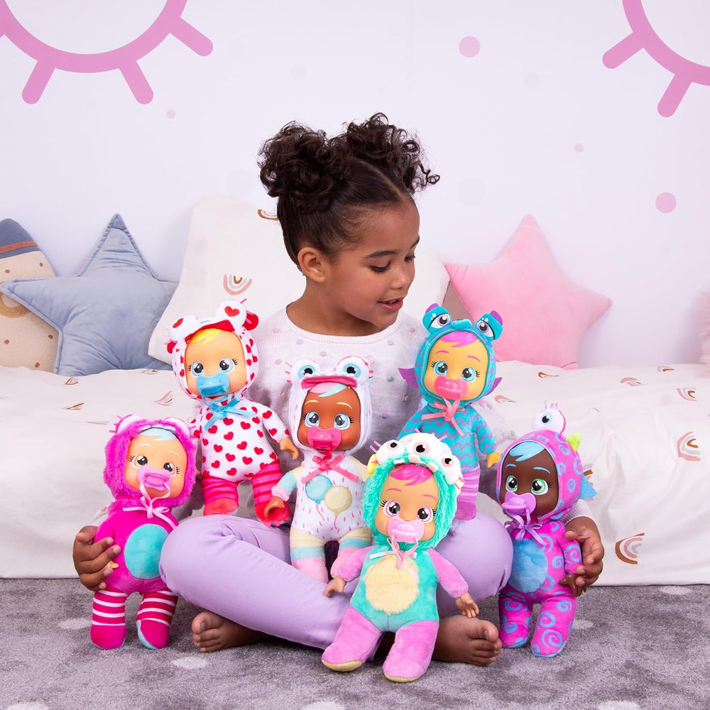 Cry Babies Tiny Cuddles Monster Momo, Plüsch-Baby-Puppe, Tiny Cuddles z spersonalizowaną piżamą Monsters, dla każdego dziecka w wieku od 18 lat do roku 18