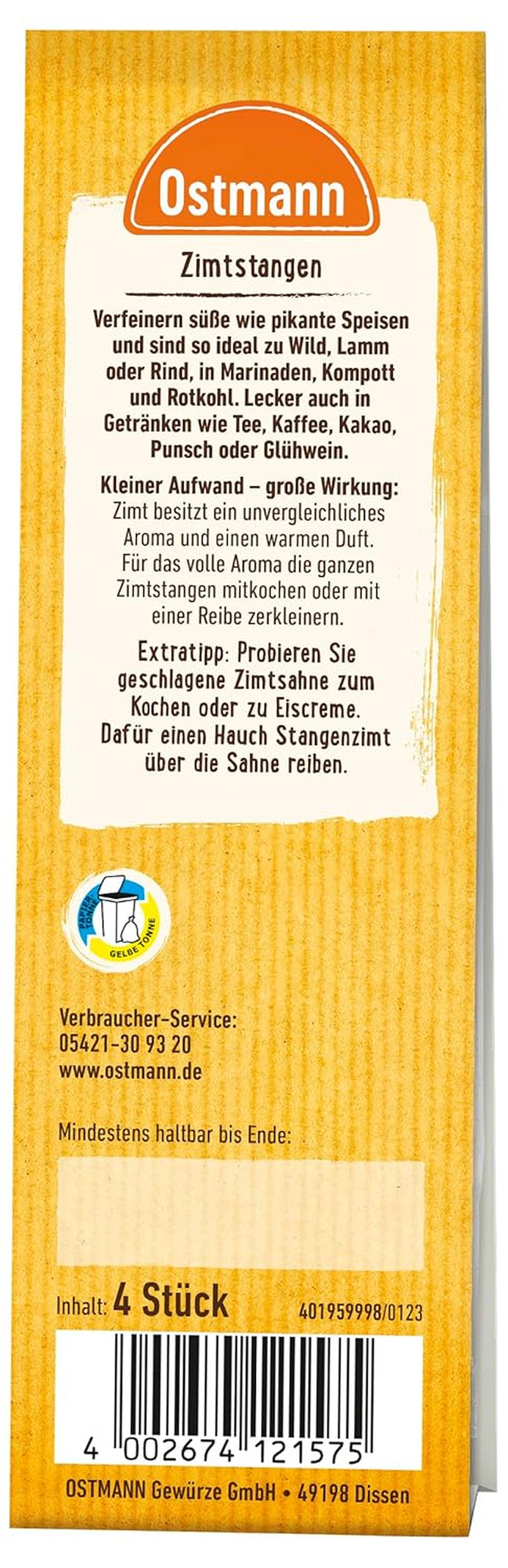 Ostmann Gewürze Zimtstangen, 4 Stück