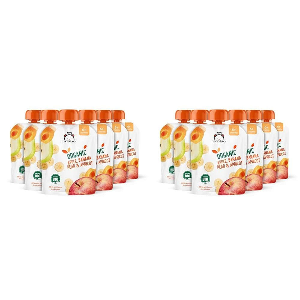 Mama Bear, piure organic diferite fructe, set 6 x 90 grame Mama si Copilul Naty Shop 12 x 90 grame Mere, pere, banane și caise