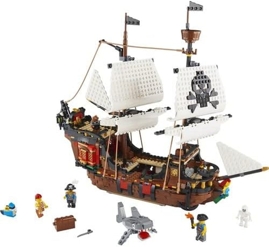 LEGO Creator Zestaw statku pirackiego 3 w 1, zabawka z 3 opcjami budowania, zbuduj piracką tawernę lub wyspę piratów Czaszki, zawiera 3 minifigurki do odgrywania przygód 31109 Zestawy do budowania Besuche den LEGO-Store