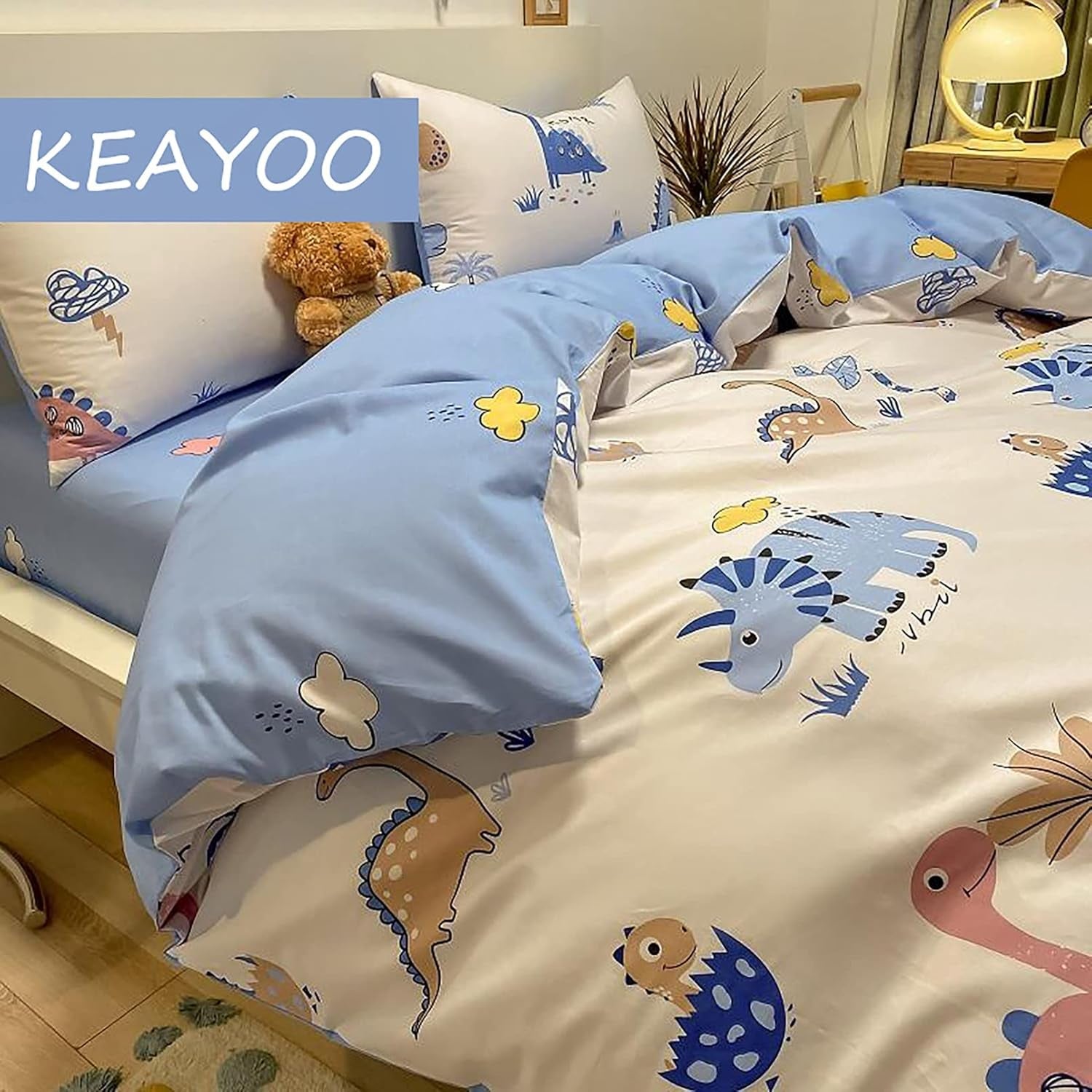 Lenjerie de pat pentru copii, unisex, dinozauri, bumbac Lenjerie de pat - copii Naty Shop