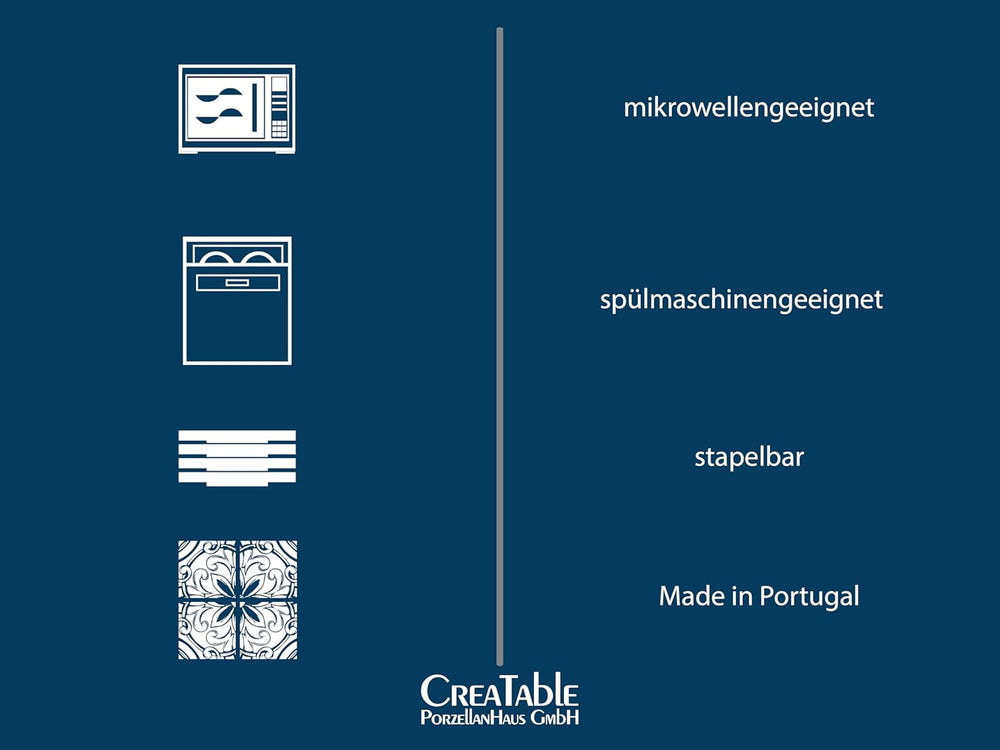 CreaTable, 33065, seria Uno alb-gălbui, set de veselă cu 12 piese, set de farfurii din gresie, potrivit pentru mașina de spălat vase și cuptorul cu microunde, fabricat în Portugalia