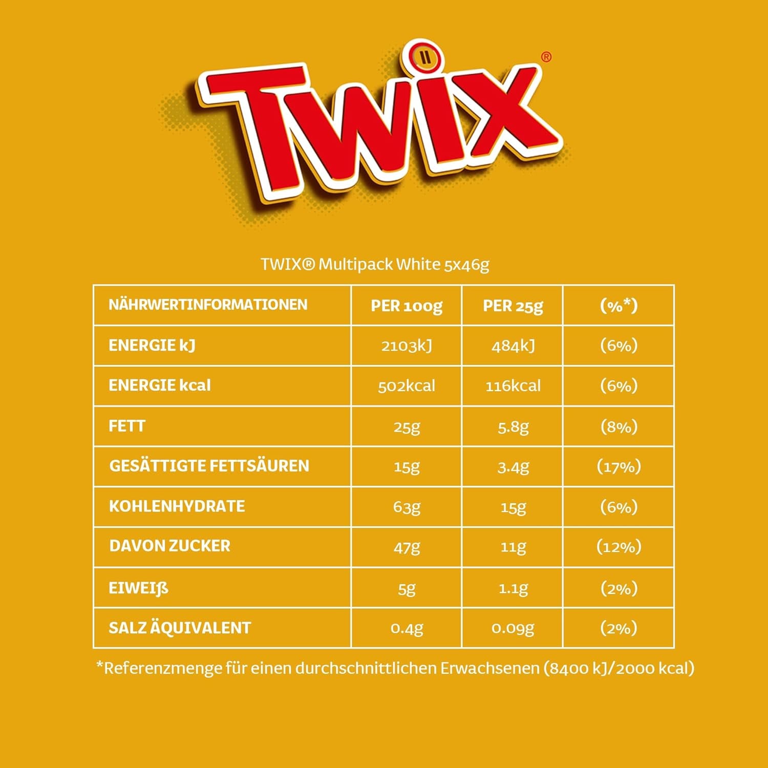 Twix tabliczki białej czekolady; karmel, ciastka, biała czekolada; wielokrotne opakowanie czekoladek; 5 batonów (5 x 46 g)