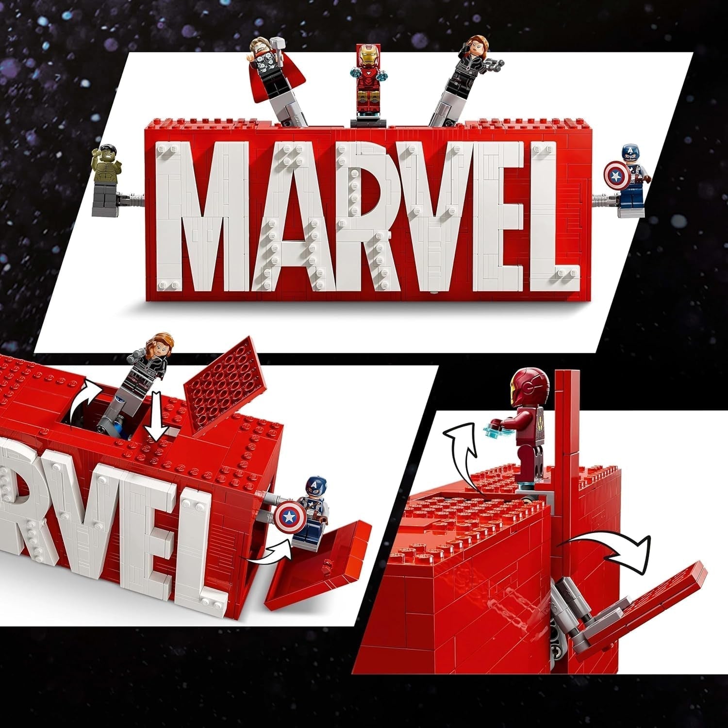 LEGO Marvel: logo Marvela i minifigurki — zestaw kolekcjonerski Hulk, Thor, Iron Man, Czarna Wdowa i Kapitan Ameryka — zestaw do budowania figurek Avengersów — prezent dla chłopców i dziewcząt w wieku od 12 lat 76313 Zestawy do budowania Zobacz sklep LEGO