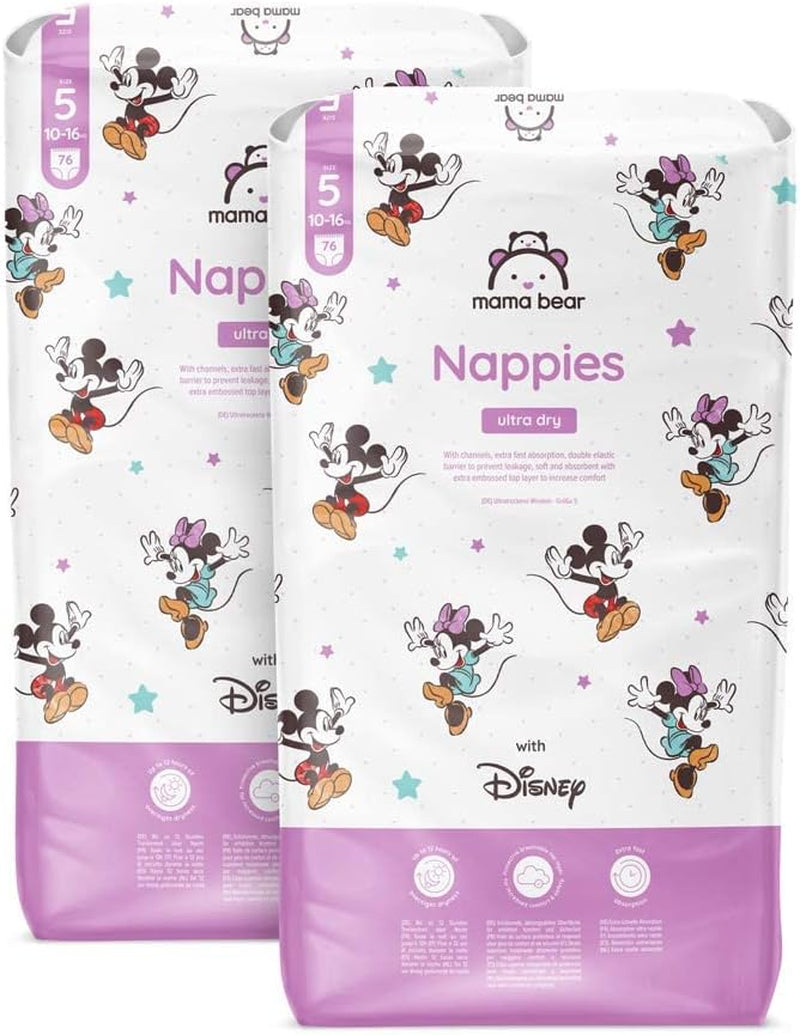 Marka Amazon: pieluszki Mama Bear Disney Ultra Dry, rozmiar 3 (4–9 kg) – pudełko miesięczne, białe, 172 szt. (2 opakowania po 86 szt.)