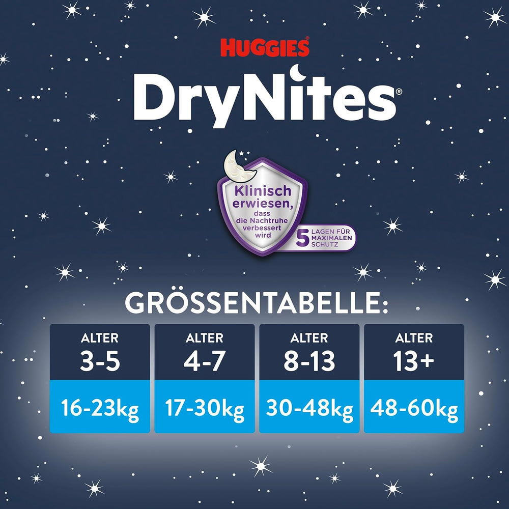 Huggies DryNites Nocne pieluszki do moczenia nocnego dla dziewczynek 13–około 17 lat (48–60 kg) 33 szt. (3 x 11) Duże miesięczne opakowanie XL Majtki pieluszkowe