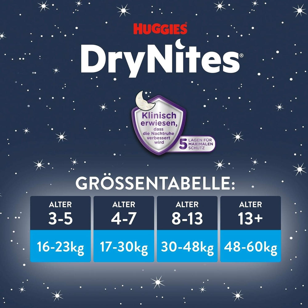 HUGGIES Drynites pieluszki nocne dla chłopców 4-7 lat (17-30 kg), 30 sztuk Naty Shop