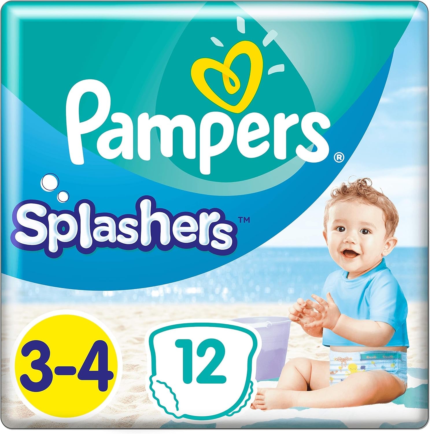 Pampers (stara wersja), Splashers Jednorazowe spodenki kąpielowe – Rozmiar 5/6 (14 kg+) – Pudełko zawierające 8 opakowań po 10 sztuk