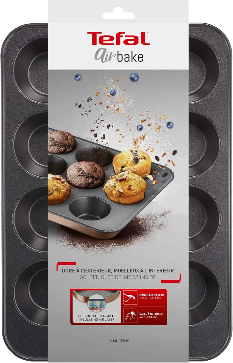 Tefal Airbake J2555014 Muffinform, Antihaftbeschichtung, Karbonstahl, Braun, 29 X 41 Cm Formy i blachy do pieczenia Naty Shop
