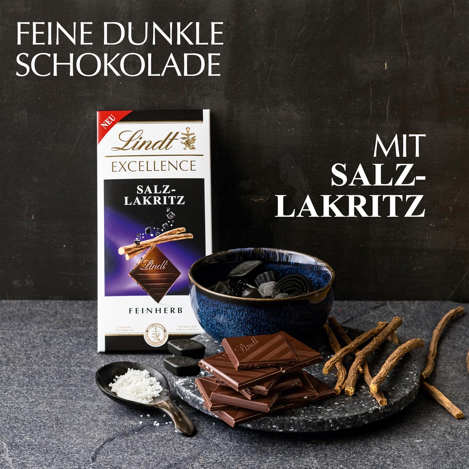 Lindt Excellence Sweet Salted Wood - tabliczka ciemnej czekolady 100g - intensywny aromat kakaowy