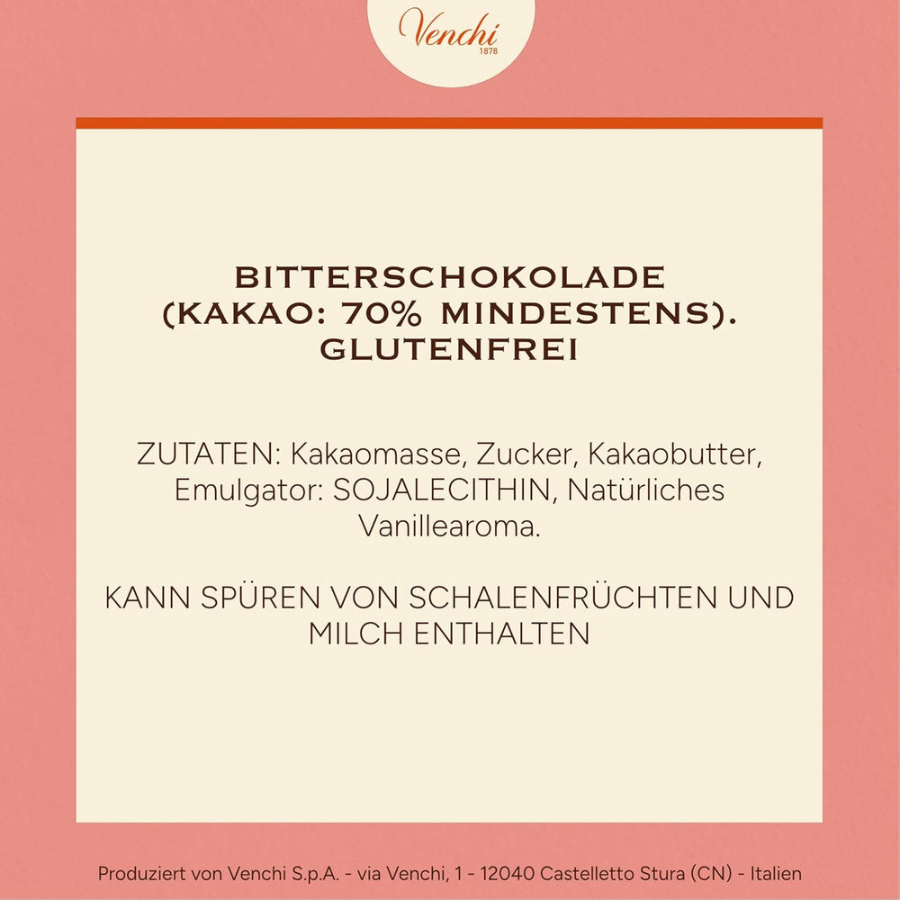 Venchi - Ciemna czekolada 70%, 78 g - Z wyselekcjonowanymi mieszankami kakaowymi - Bezglutenowe - Wegańskie