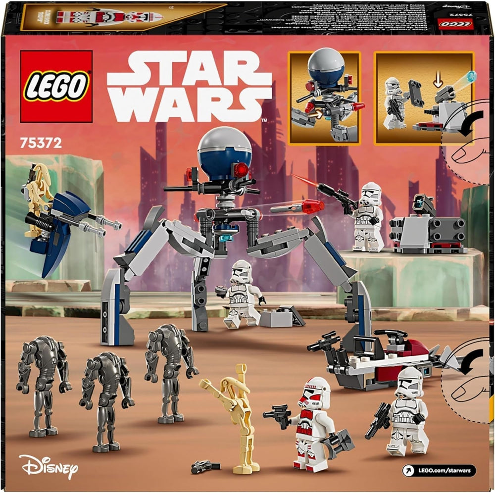 LEGO Star Wars 75372 Zestaw bojowy żołnierza klonów i droida bojowego, zawiera zestaw bojowy 4 minifigurki, 5 droidów i ścigacz ze strzelcem - Zabawka konstrukcyjna dla chłopców i dziewcząt od 7. roku życia Zestawy konstrukcyjne Besuche den LEGO-Store