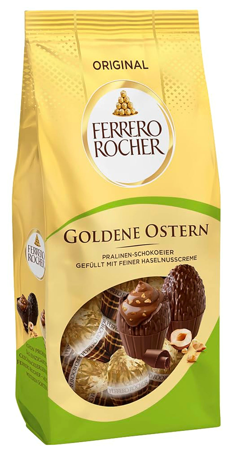 Ferrero Rocher Czekoladowe Jajka 90g – Czekolada Mleczna z Kawałkami Orzechów Laskowych i Delikatnym Kremem Kakaowym z Orzechami Laskowymi – Pisanki do Wielkanocnych Gniazd – Prezent Wielkanocny – Czekolada Wielkanocna, Słodycze Wielkanocne