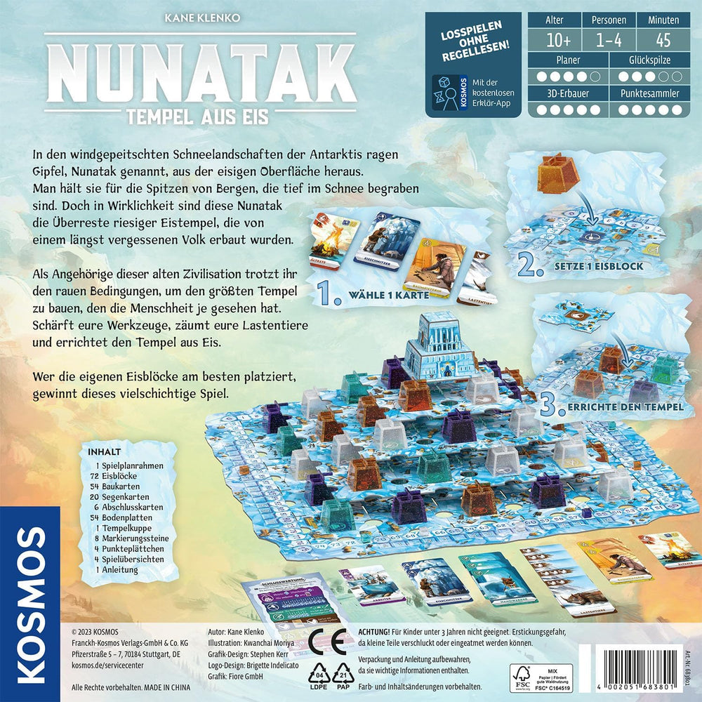 KOSMOS 683801 Nunatak - Świątynia Lodu, gra rodzinna, fajna konfiguracja 3D, elementy gry 3D w lodzie, gra strategiczna, gra planszowa, gra towarzyska