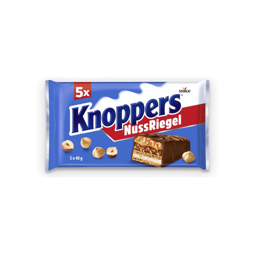 Knoppers Peanut Bar – 1 x 200g (5 batoników) – Baton mlecznej czekolady z kremem orzechowym, siekanymi solonymi orzeszkami ziemnymi, karmelem i mleczną czekoladą