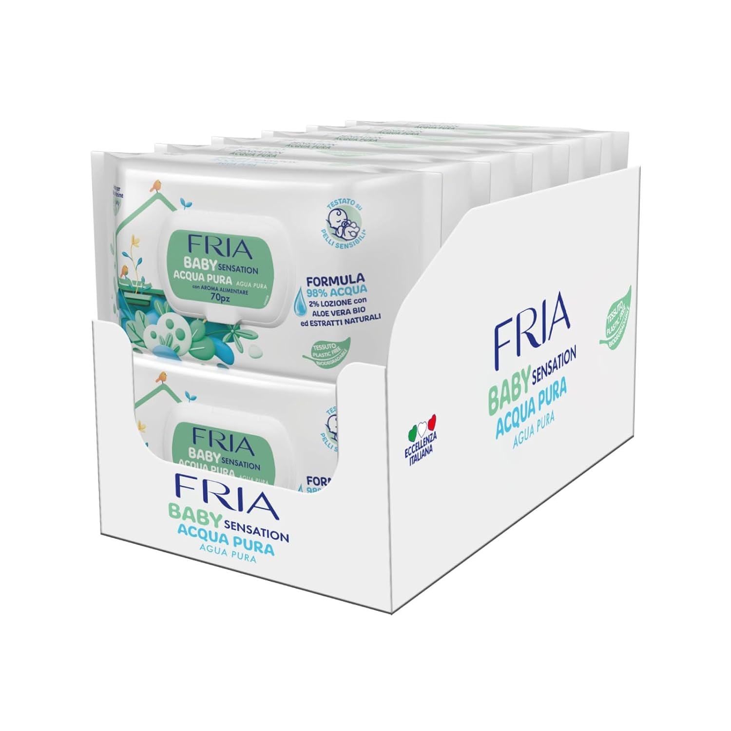 Baby Sensation Chusteczki nawilżane Pure Water, zawierające 98% wody oczyszczonej do oczyszczania skóry, testowane dermatologicznie, ekonomiczne opakowanie 840 chusteczek