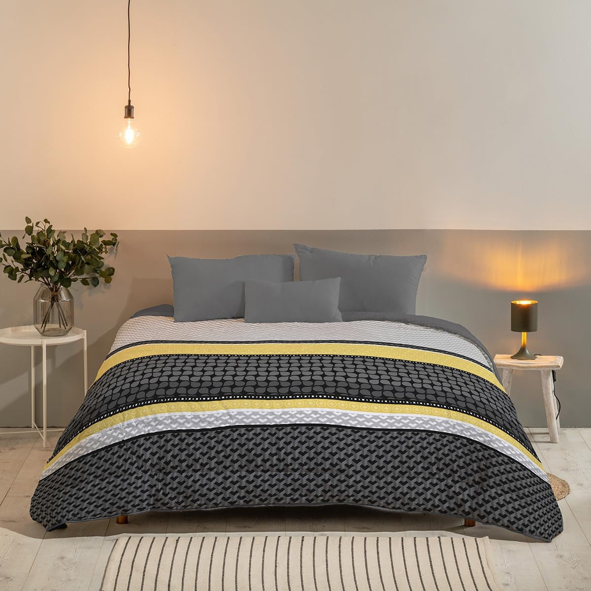 Dwustronna kołdra Bleu Câlin dla 2 osób, mikrofibra, bordowy/pieprzowy, 220X240 cm Kołdry i kołdry Naty Shop Szary/grafit/bursztyn 220X240 Cm