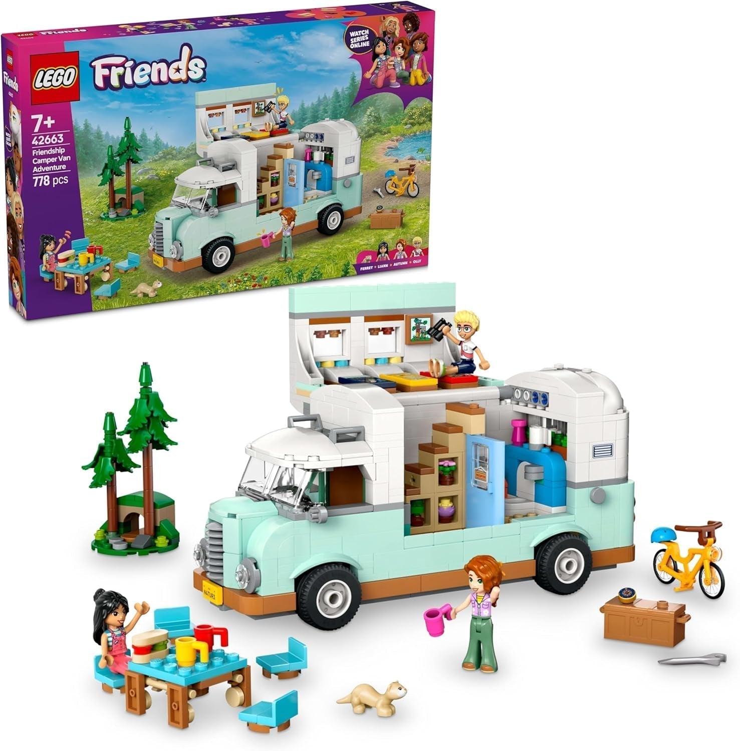 Przyczepa LEGO Friends, zestaw do budowania do odgrywania ról z przyczepą kempingową, prezent dla dziewczynek w wieku od 7 lat, kreatywny zestaw z 3 minifigurkami i figurką fretki 42663 Zestawy do budowania Besuche den LEGO-Store Default Title