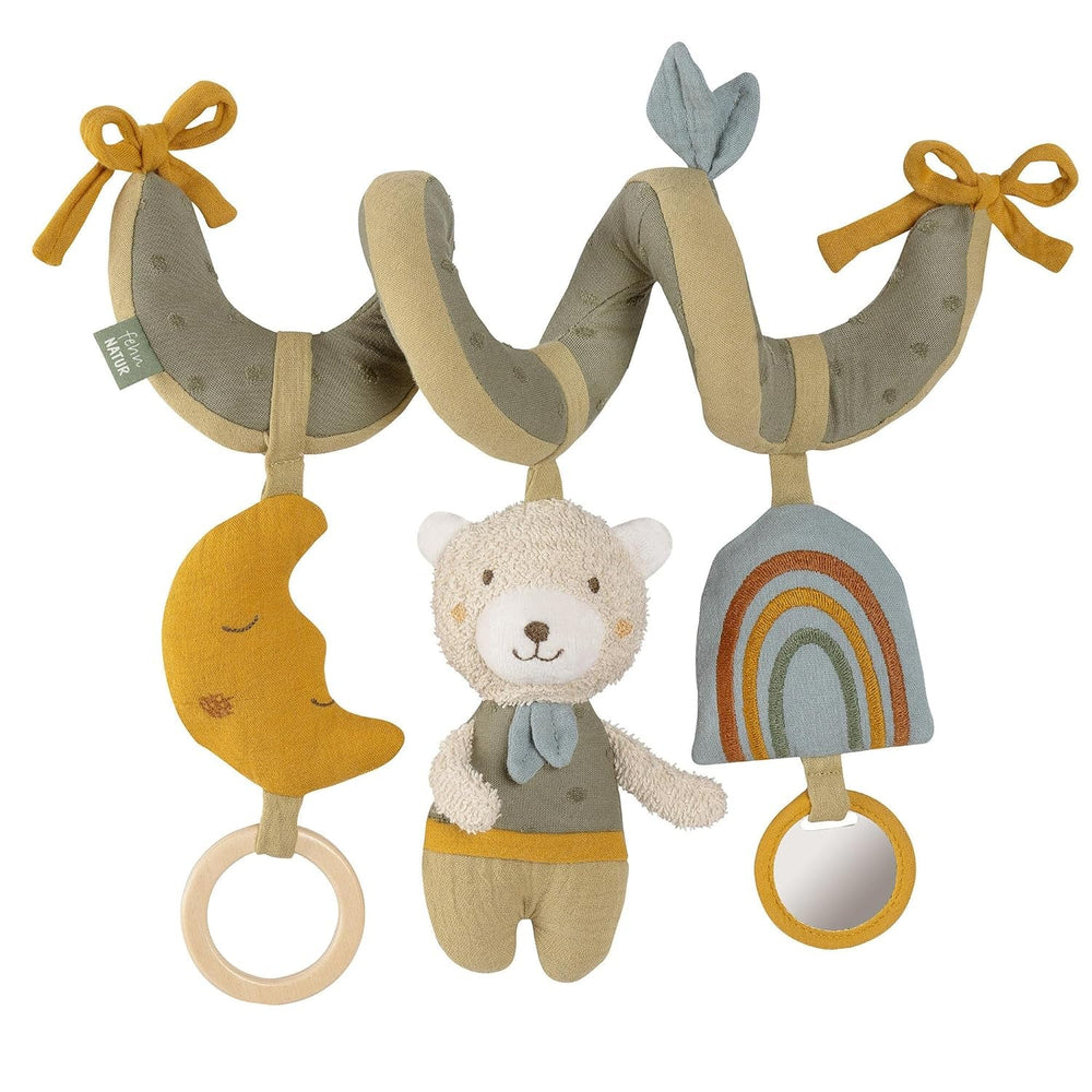 Fehn Activity Spiral Sleeping Forest - jucărie de cărucior pentru pipăit și prindere - jucărie pentru copii pentru pat, parc, cărucior pentru sugari și scaun auto - jucărie de activitate motorie pentru bebeluși și copii mici de la 0+ luni Jucarii Bebe Naty Shop Natura ursului