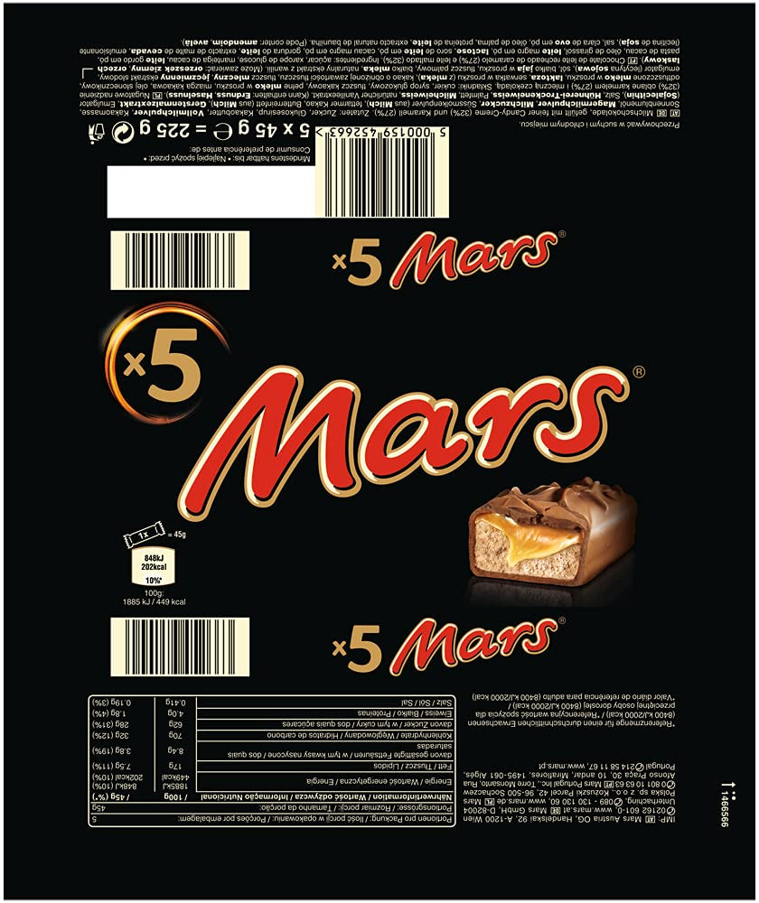 Mars Batony czekoladowe Karmelowa czekolada 1 opakowanie 5 batoników (1 x 225 g) (2 sztuki w opakowaniu)