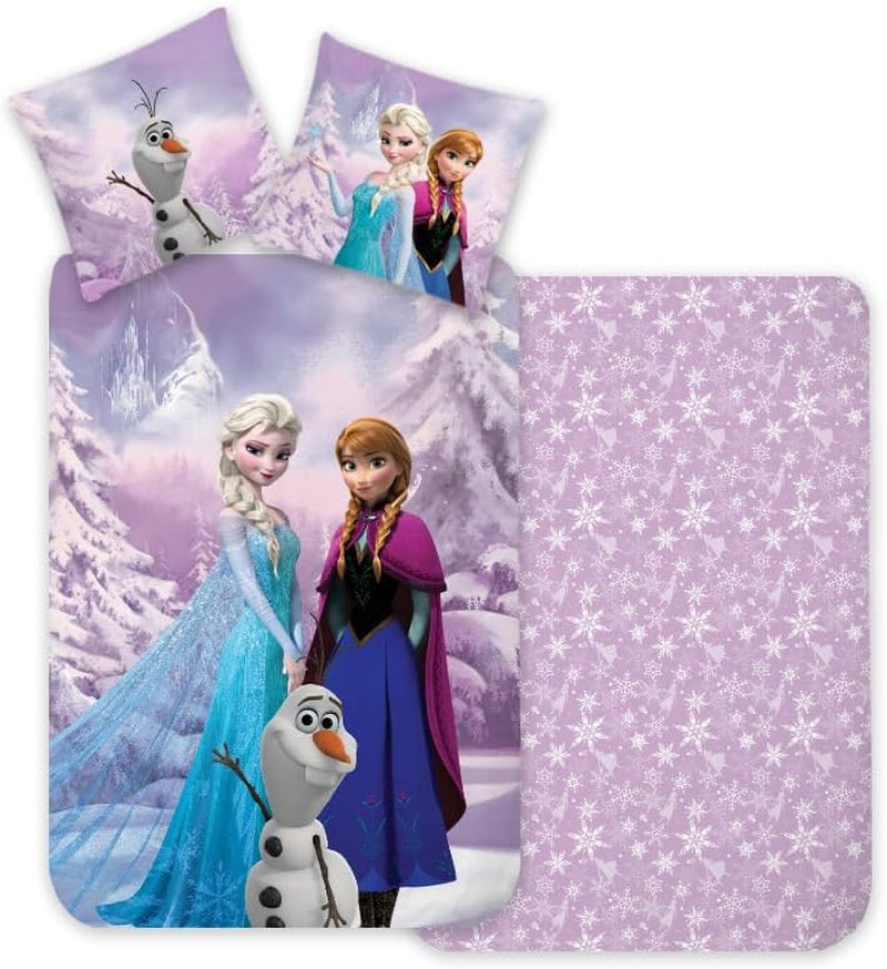 Lenjerie de pat, Frozen, bumbac, reversibilă, Elsa, Anna și Olaf Lenjerie de pat - copii Naty Shop Default Title