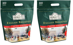 Ahmad Tea - English Breakfast - Ceai negru pentru micul dejun - Ceai Assam &amp; Ceylon - Pliculețe de ceai englezesc fără bandă, cu 2 g de ceai per porție - Pachet mare cu 300 de pliculețe de ceai (pachet cu 2)