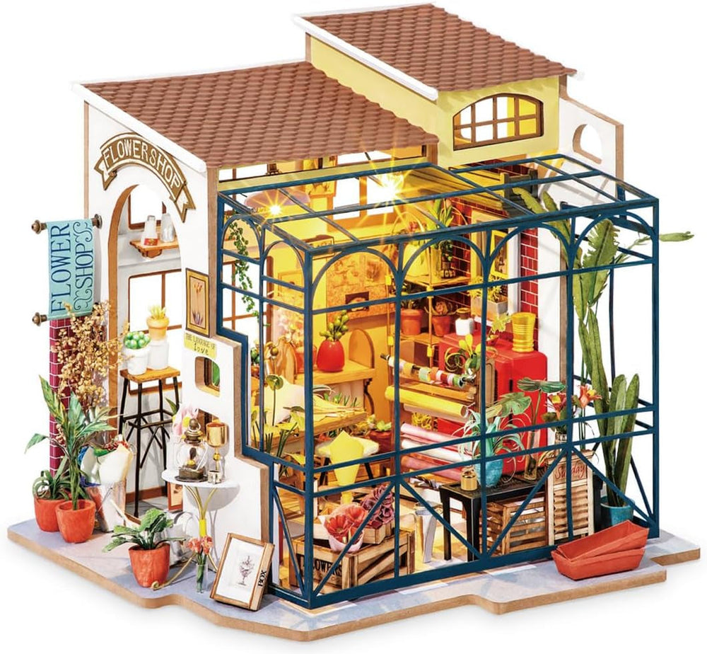 Robotime DG145 Rolife Emily's Flower Shop Miniaturowy domek dla lalek Wykonany z drewna, metalu, tkaniny i kartonu, Wymiary: 22 x 15 x 17 cm, Domki dla lalek Naty Shop Domyślny tytuł