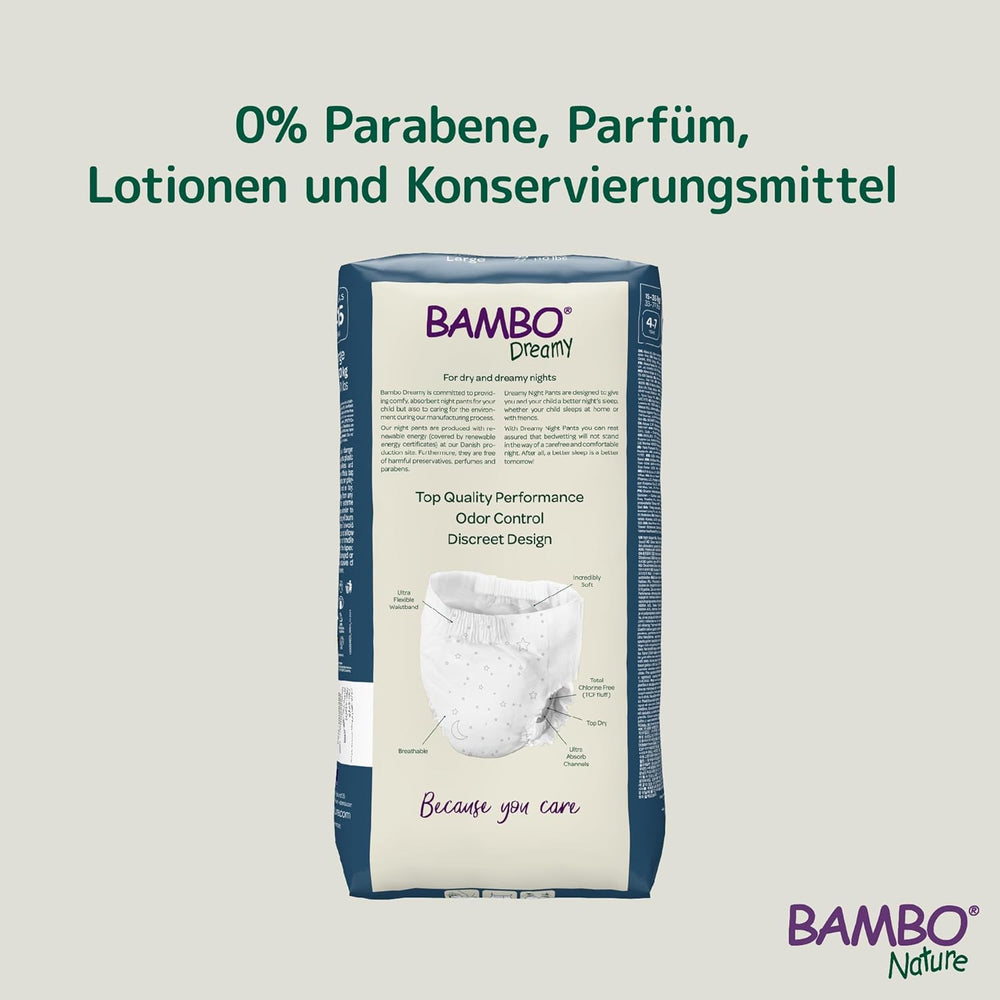 Bambo Dreamy Nighttime pieluszki podciągane, duże (35-50kg/77-110lbs), 10 szt. | Pieluchy typu pull-up dla dzieci | Ultrachłonna bielizna nocna do moczenia nocnego