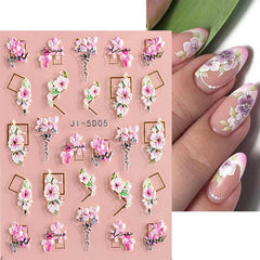 JMEOWIO 3D Nagelsticker Frühling Blume Nail Art Sticker Selbstklebend Nagelaufkleber 5D Stereoskopisch Buntes Sommer Blumen Dekoration Nageldesign Zubehör 4 Blatt