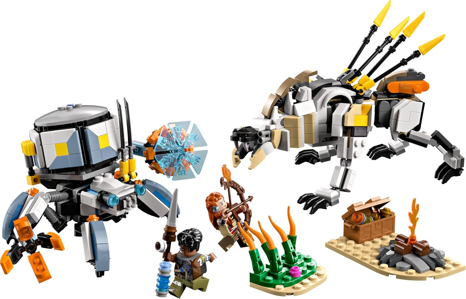 LEGO Horizon Adventures Aloy und Varl vs. Panzerwanderer und Sägezahn, Spielzeug mit Monstermaschinen und Minifiguren, Spielset zum Sammeln für Fans vom Videospiel, Jungen & Mädchen ab 9 Jahren 77037