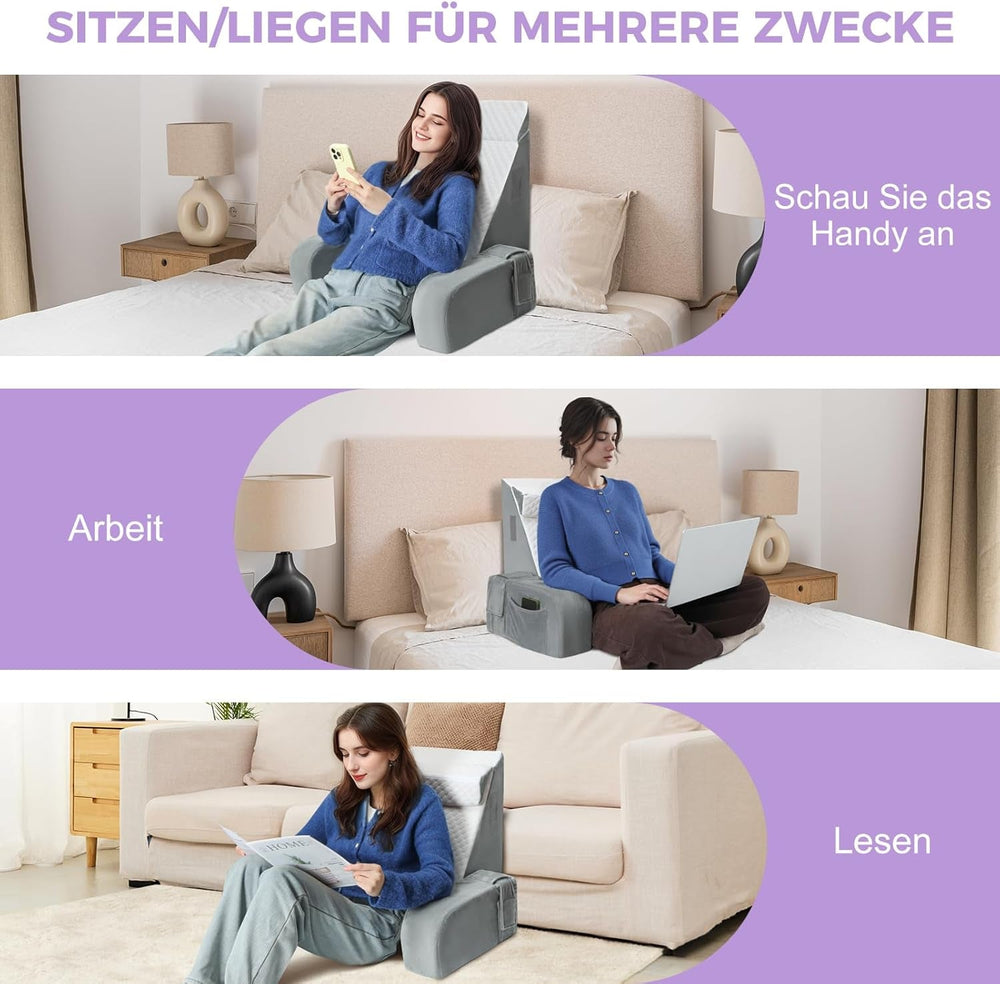 Pernă mare de citit cu bară de mâner, spumă de înaltă densitate, pernă ergonomică pentru spate, cotiere, suport pentru gât și tetieră, pernă de șezut cu reflux pentru dormit, joacă, vizionarea la televizor, pentru pat și canapea