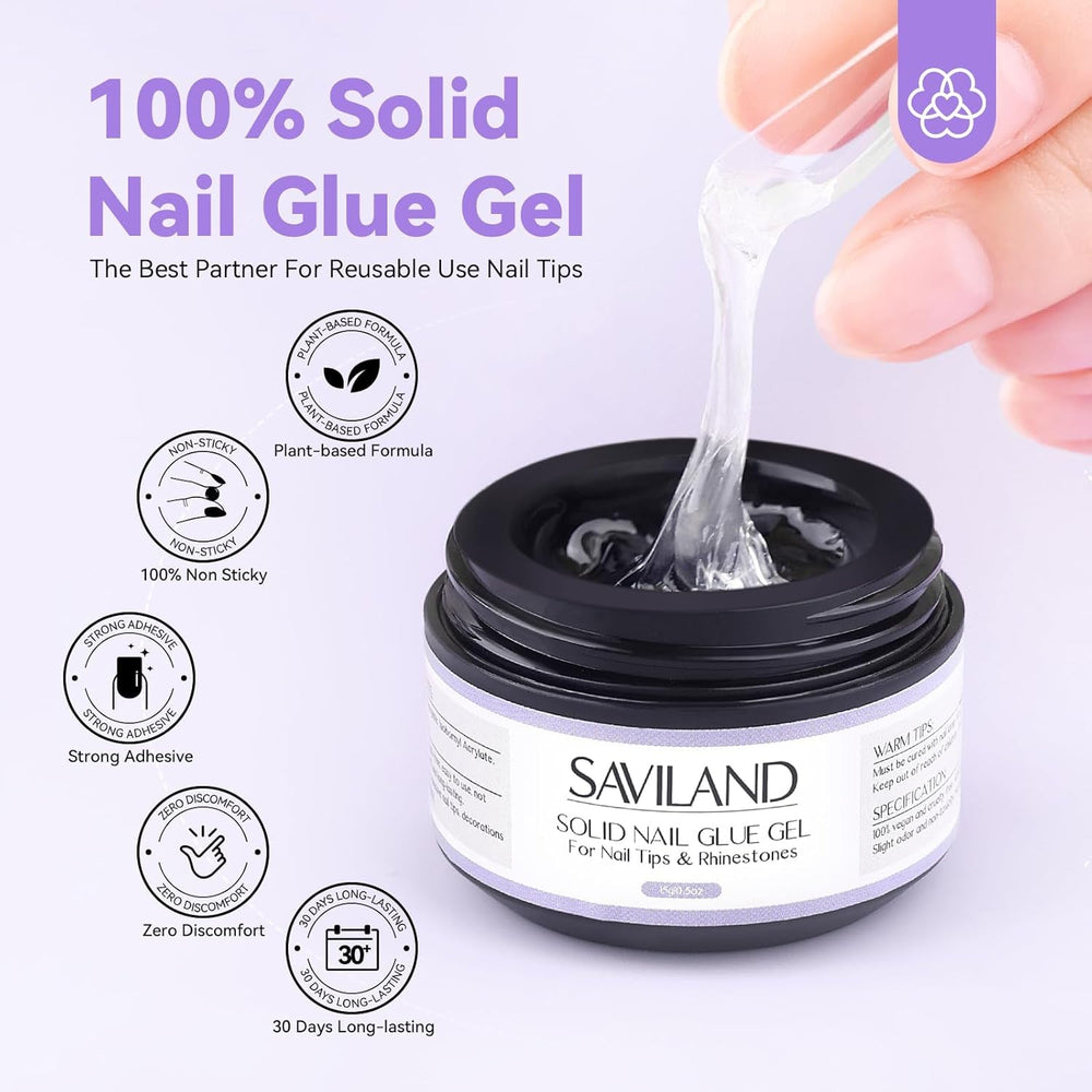SAVILAND Fester Nagelkleber Gel: 30-Tage Lang Anhaltender Starker Nagelkleber Für Press on Nails Falsche Nagelspitzen 15Ml U V Nagelkleber 3D Gel-Nagelkunst-Kleber Für Verwendung Im Salon Zu Hause