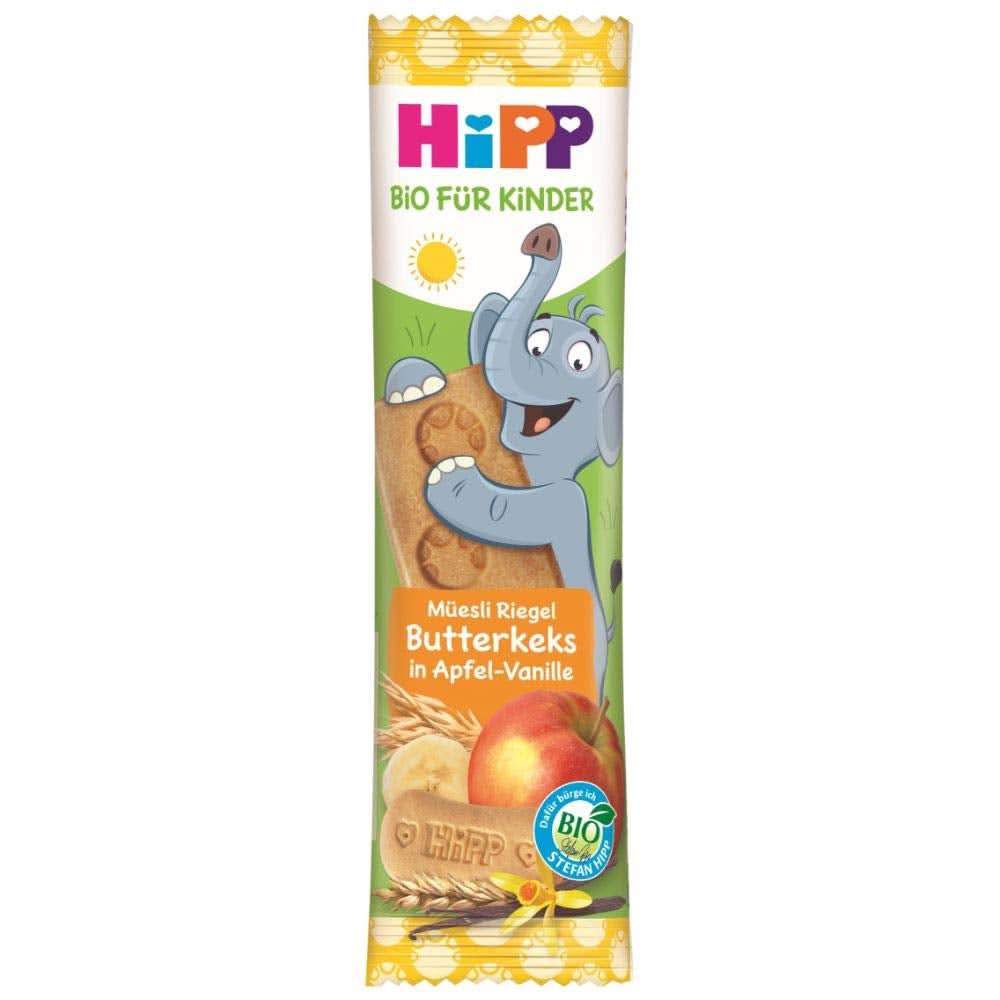 Hipp Bio-Riegel Müesli-Freund Elefant Butterkeks w Apfel-Vanille, opakowanie 24Er (24 X 20 G) Matka i Dziecko Naty Shop 20 G (opakowanie 24Er) Keks/Apfel-Van.