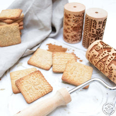 ScrapCooking 3798 Zestaw świątecznych ciasteczek – 3 Mini-Gebäckrollen aus Holz mit Motiven – Dekos mit Prägung – Form für Kekse, Sandgestrahlt, Kekse