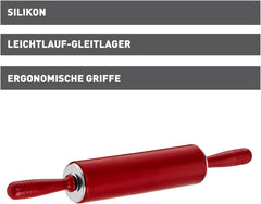 Original Kaiser Original Kaiserflex Red Teigroller Silikon 49 x 6,5 cm, Nudelholz Silikon mit Metallkern, ergonomische Griffe, hitzebeständig do 200°C, gnicie