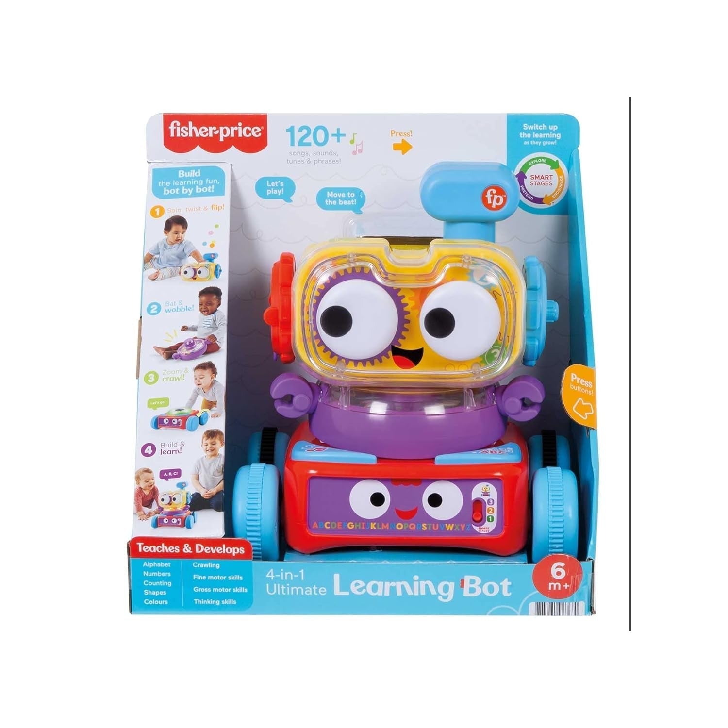 Fisher-Price 4-in-1 robot de învățare Linus pentru bebeluși și copii mici, jucărie de la 6 luni - vorbitor de germană, HCK39 Jucarii Bebe Naty Shop spaniolă