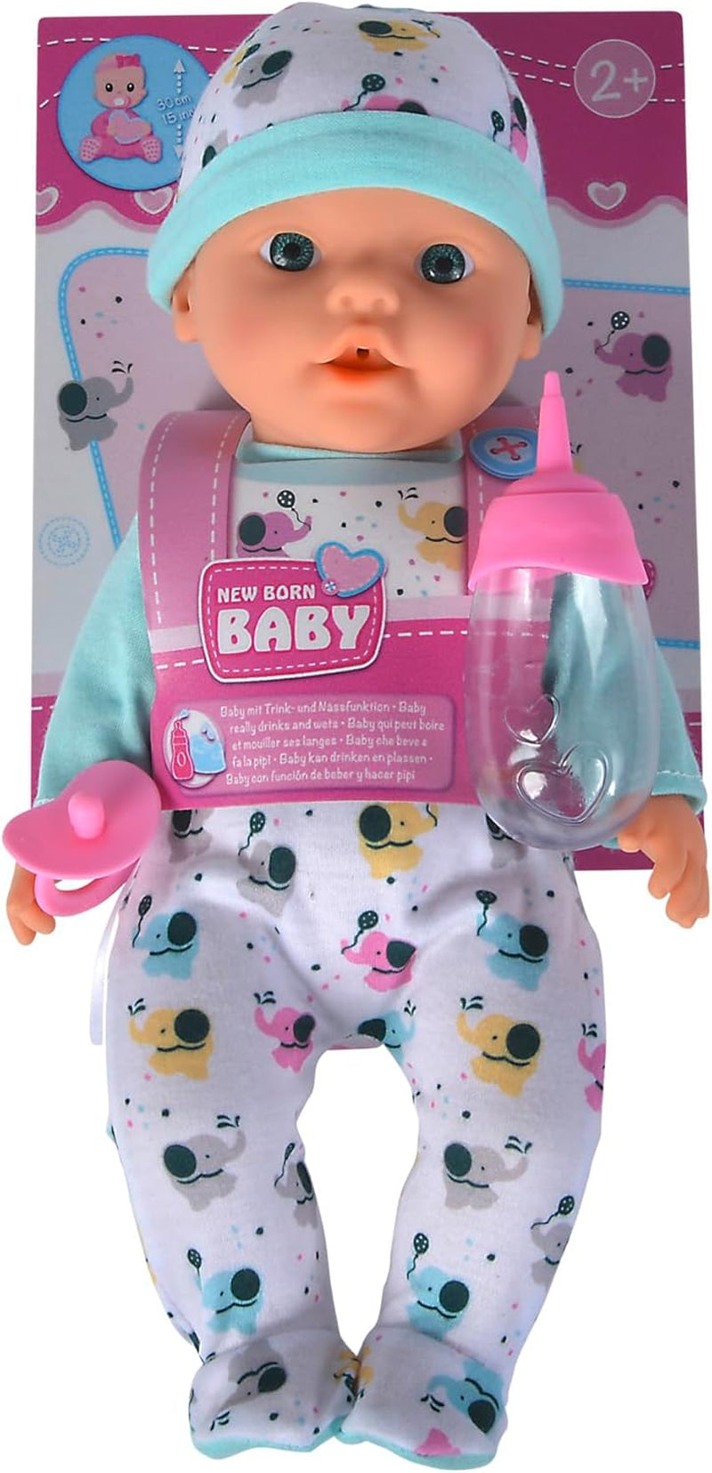 Noworodek Baby Elephant Vinyl Doll z funkcją karmienia i picia, butelka i smoczek, 30 cm, 2-letnie lalki Naty Shop